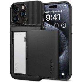 Husa pentru iPhone 15 Pro - Spigen Wallet S Pro - Neagra
