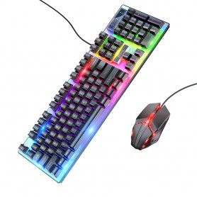 Set Tastatura si Mouse USB, cu Lumini RGB, 1.5m, DPI (800 - 1200) - Hoco GM18 - Negru