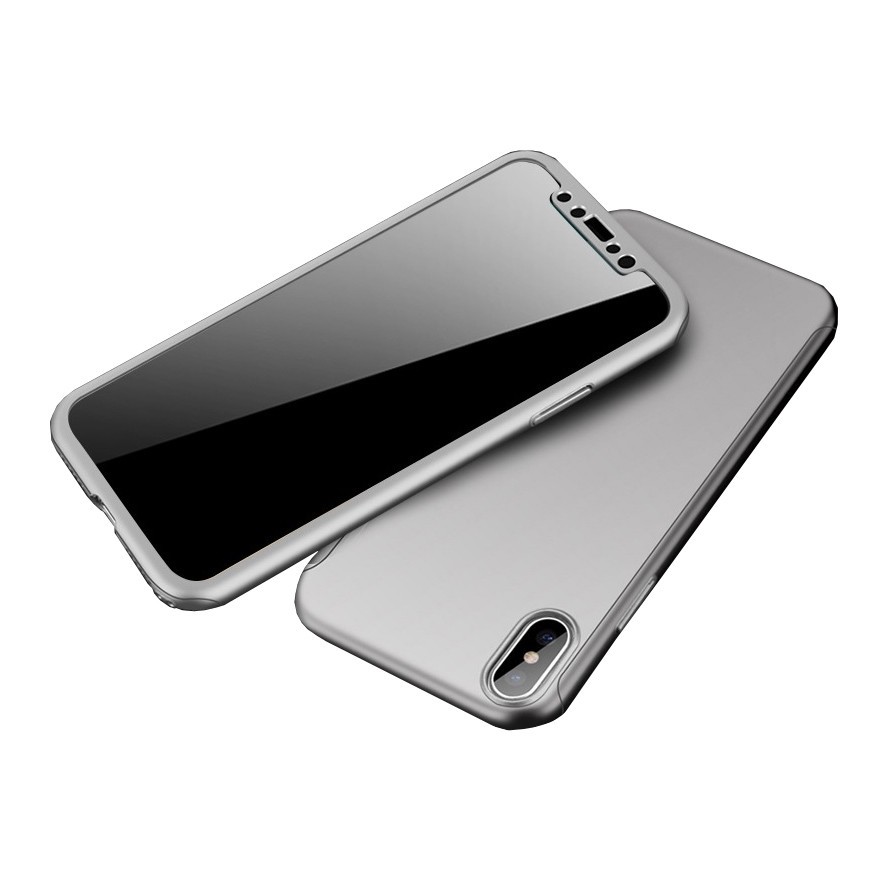 Husa 360 Protectie Totala Fata Spate pentru iPhone X / XS , Argintie  - 1