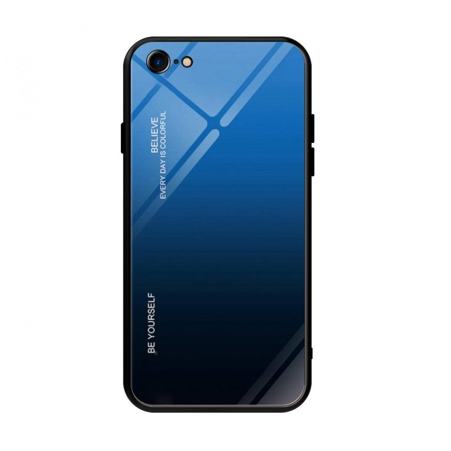 Husa iPhone 7 / 8 / SE 2 (2020) - Gradient Glass, Albastru cu Negru  - 1