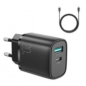 Incarcator USB, Type-C, Fast Charging, 20W + Cablu Type-C la Lightning, 2.4A, 1m - JoyRoom (L-QP2011) - Negru