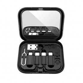 Set Cablu, Adaptoare Micro-USB, Type-C, Lightning, USB - Hoco Treasure Box (U114) - Negru