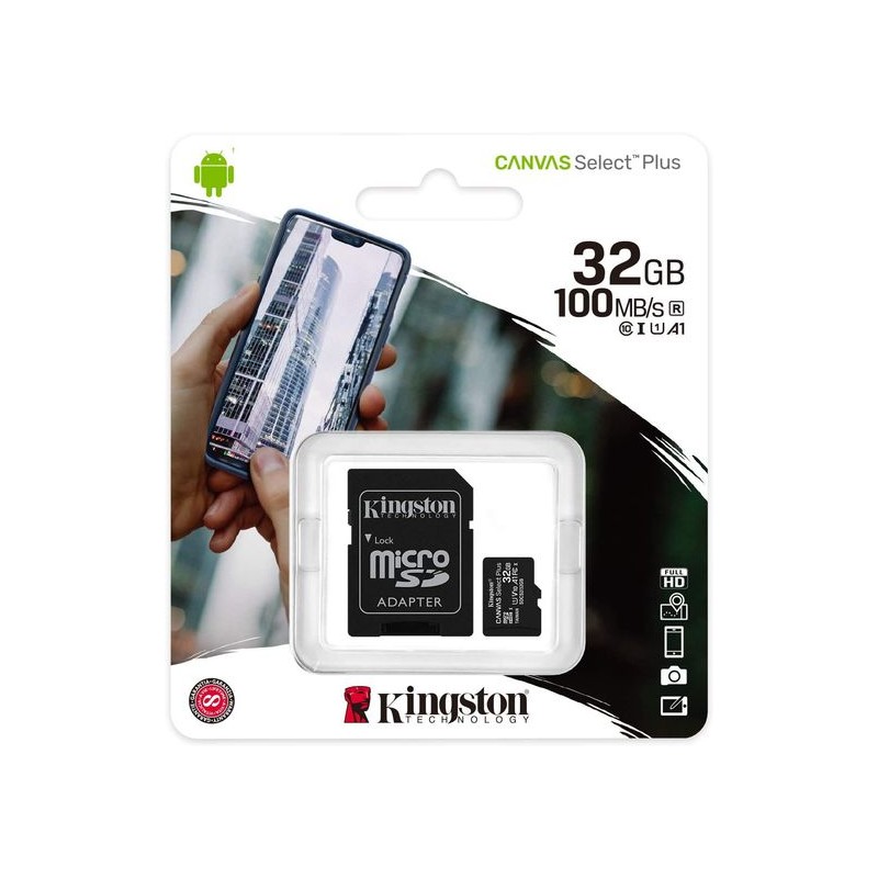 Card de memorie Kingston MicroSD, Canvas Select Plus, 32GB, Class 10 UHS-I, cu Adaptor  - 1