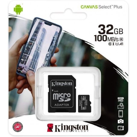 Card de memorie Kingston MicroSD, Canvas Select Plus, 32GB, Class 10 UHS-I, cu Adaptor