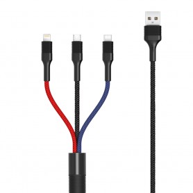 Cablu de date, 3 in 1, XO NB54, Micro-USB, USB-C, Lightning, 3A, 1.2M  - 1