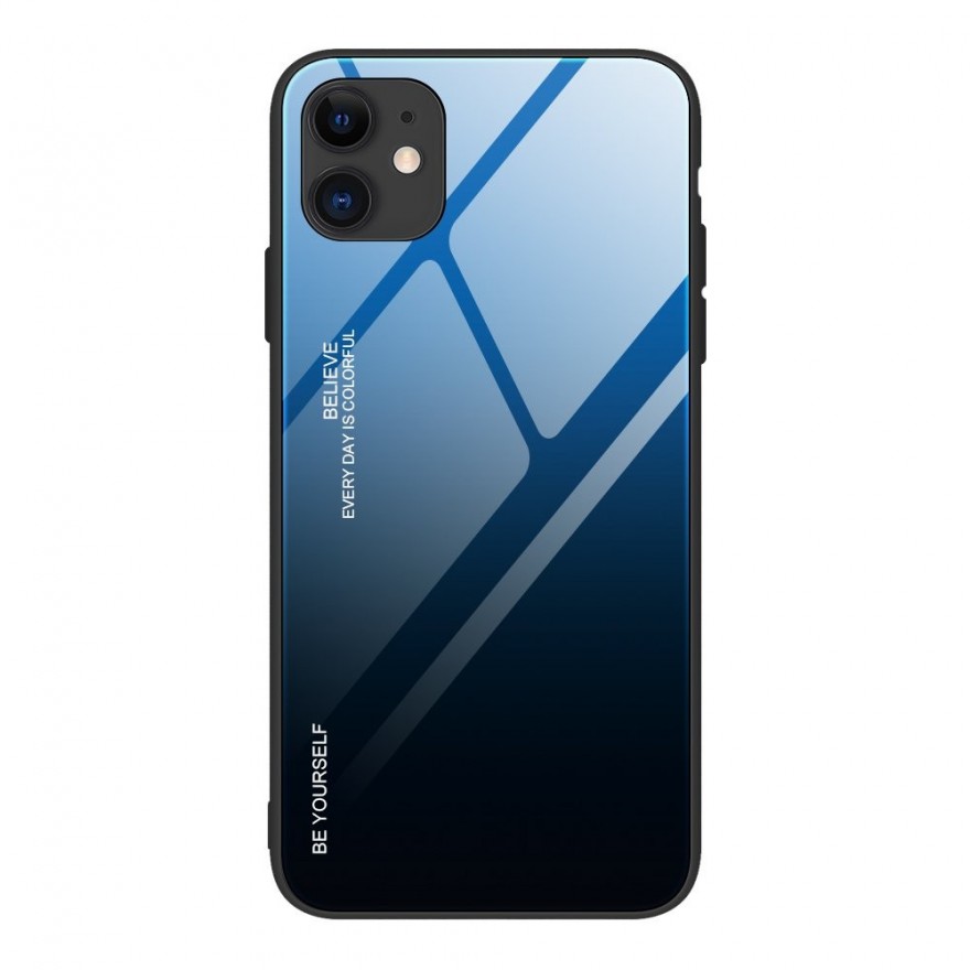 Husa iPhone 12 / iPhone 12 Pro - Gradient Glass, Albastru cu Negru  - 1