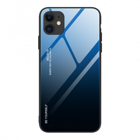 Husa iPhone 12 / iPhone 12 Pro - Gradient Glass, Albastru cu Negru