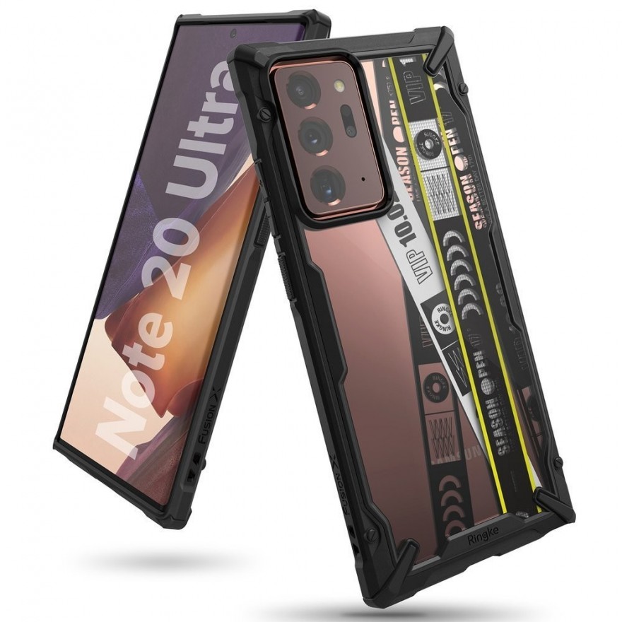 Husa Carcasa Spate pentru Samsung Galaxy Note 20 Ultra / Galaxy Note 20 Ultra 5G - Ringke Fusion X Design Ticket Band, Neagra Ri