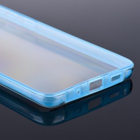 Husa Samsung Galaxy A42 5G - FullCover 360 (Fata + Spate), Transparenta cu margine Albastra  - 3