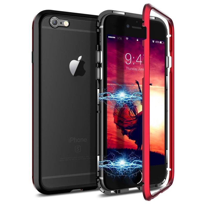 Husa Magnetica cu bumper din aluminiu si spate din sticla pentru iPhone 6 / 6S