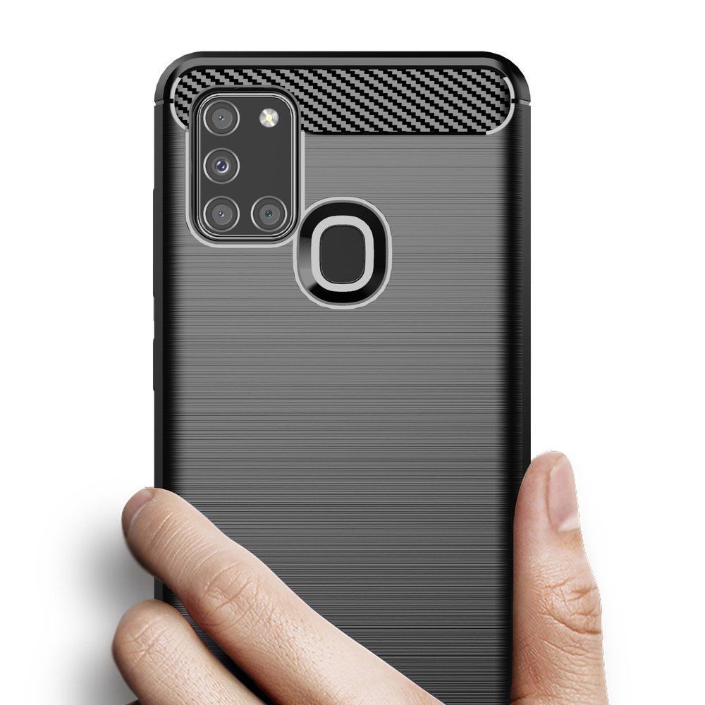 Husa Tpu Carbon Fibre pentru Samsung Galaxy A21s, Neagra